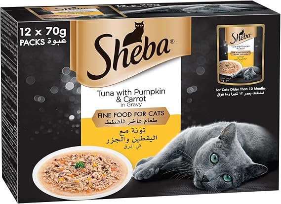 Sheba Fine Flakes in Jelly – Poultry Collection – Wet cat food pouches for adult cats – 72x85g pack